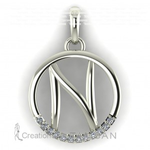 Diamond Initial Circle Letter N 0.075Ctw