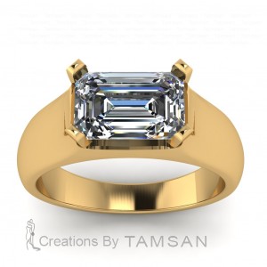 East West Emerald Solitaire Wide Engagement Ring 1.65Ctw