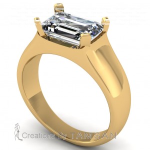 East West Emerald Solitaire Wide Engagement Ring 1.65Ctw