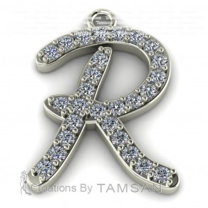 Diamond Initial Script Letter R 0.35Ctw