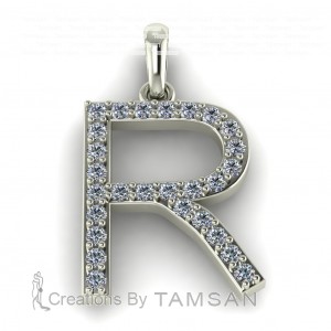 Diamond Initial Block Letter R 0.35Ctw