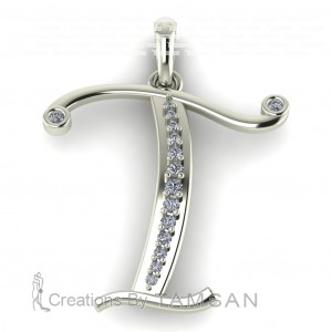  Diamond Initial Fancy Letter T 0.50Ctw