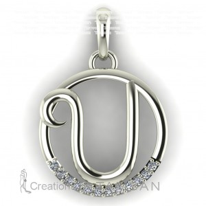 Diamond Initial Circle Letter U 0.075Ctw