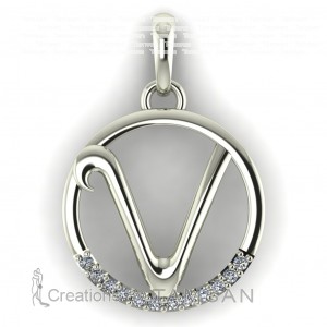 Diamond Initial Circle Letter V 0.075Ctw