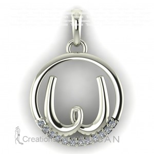 Diamond Initial Circle Letter W 0.075Ctw