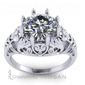 Round Solitaire Flower Heart Filigree Engagement Ring 1.60Ctw