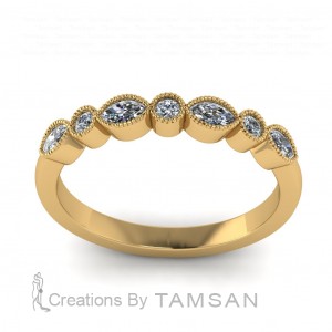 Diamond Marquise and Round Anniversary Ring with Milgrain 0.25Ctw