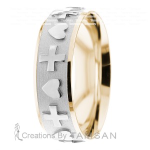 7mm Hearts & Cross Wedding Ring