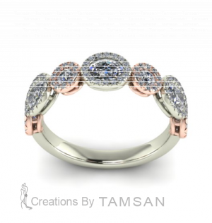 Diamond Anniversary Ring with Oval and Round Halo 1.05Ctw