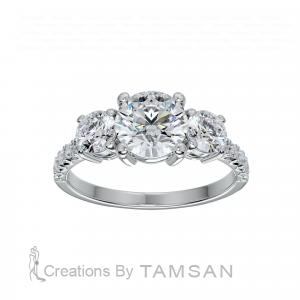 Three Stone Round Cut Engagement Ring 1.85Ctw