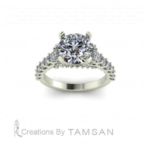Cathedral Side Stone Engagement Ring 3.50Ctw
