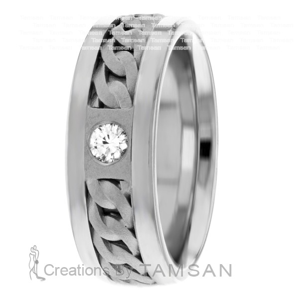 Cuban Link Diamond Wedding Ring 7mm 0.10 Ctw