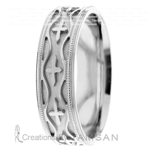 Cross Milgrain Christian Wedding Bands RR2599